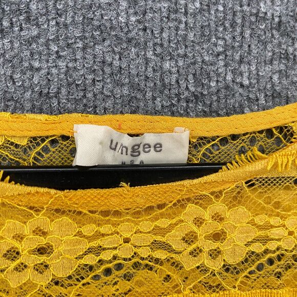 UMGEE Poncho Top Large Yellow Lace Pullover Round Neck Ruffle Boho Hippie 90s - Picture 4 of 6